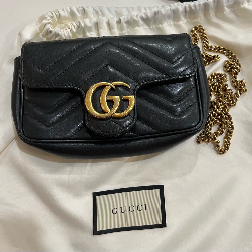 Gucci Black Leather Crossbody with Gold GG Logo